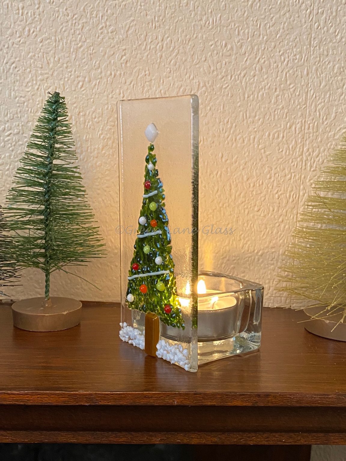 Christmas Tree Tealight Holder Green Lane Glass